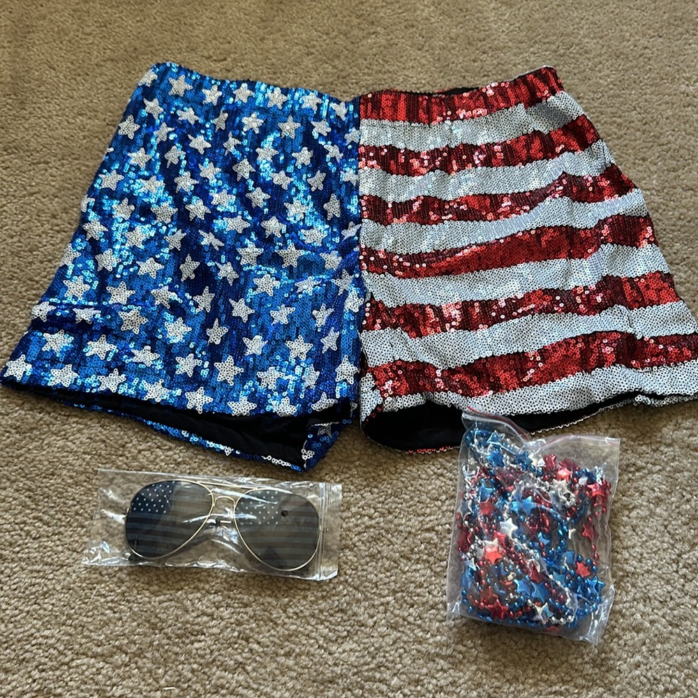 Sequin shorts, glasses and beads